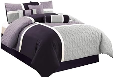 Chezmoi Upland 7-Piece Quilted Comforter Set LavenderGrayPurple California King