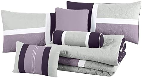 Chezmoi Upland 7-Piece Quilted Comforter Set LavenderGrayPurple California King