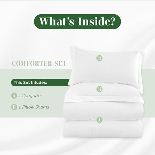Elegant Comfort 3-Piece Stripe Cotton Comforter Set - Queen White