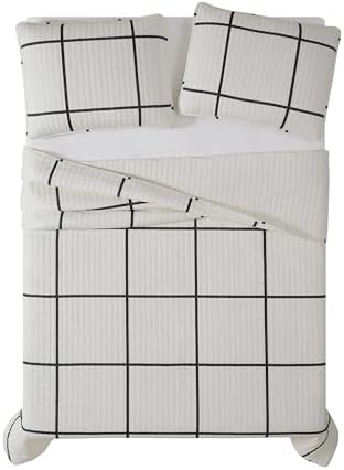 TRULY SOFT Kurt Windowpane Ivory Black Quilt Set