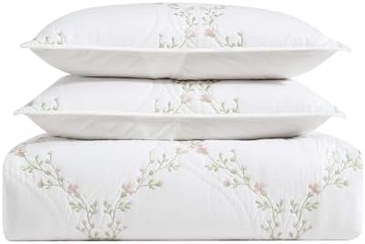 Laura Ashley Twin Quilt Set with Floral Embroidery