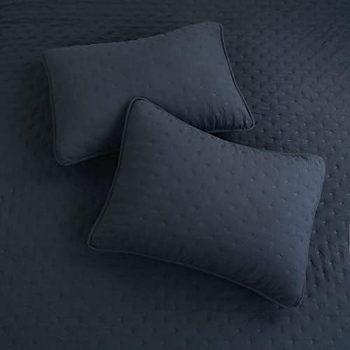 ROARINGWILD Navy Blue Queen Quilt Set with Pillow Shams - 3 Piece 90x90 Inches