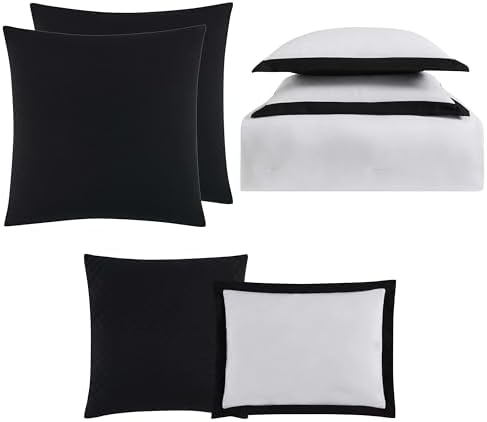 TRULY SOFT Hotel Themed Comforter Set White and Black 7-Piece