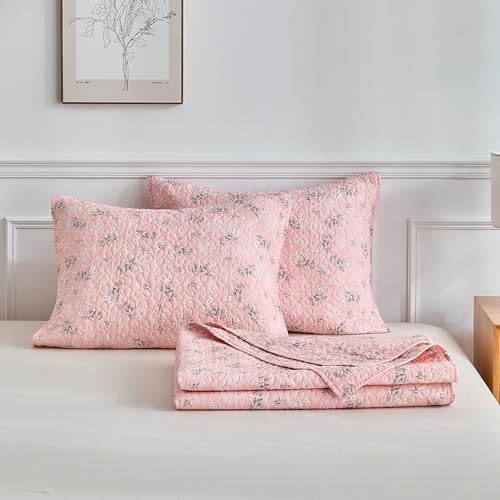 3-Piece King Size Floral Quilt Set with Pillow Shams
