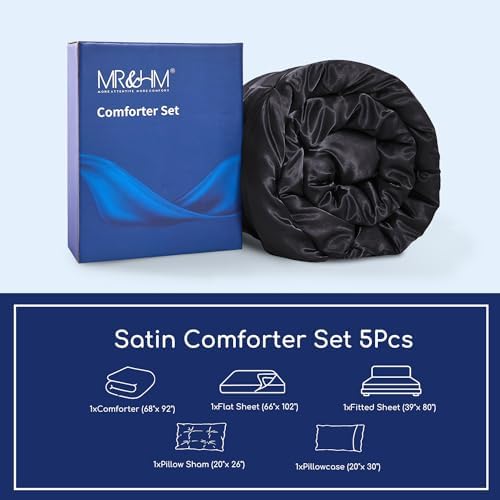 MRHM Satin Comforter Set Twin XL 5 Piece Black