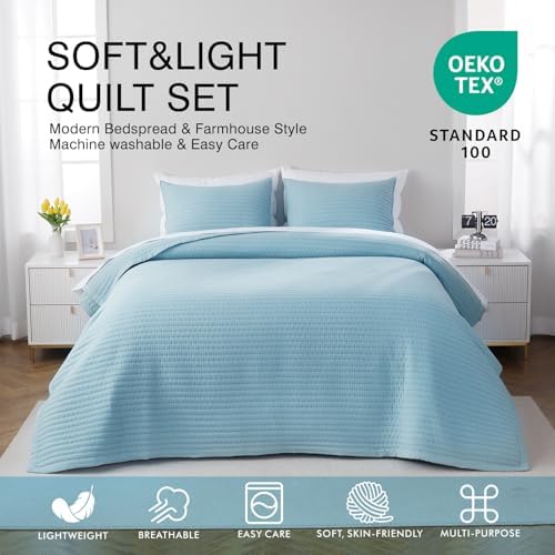 DAWNDIOR King Quilt Set - 104x90 Blue