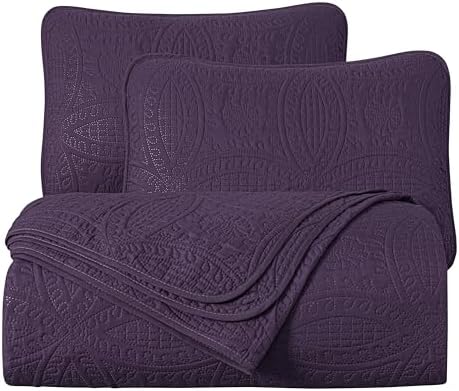 Chezmoi Austin 3-Piece Oversized Bedspread Set King Purple