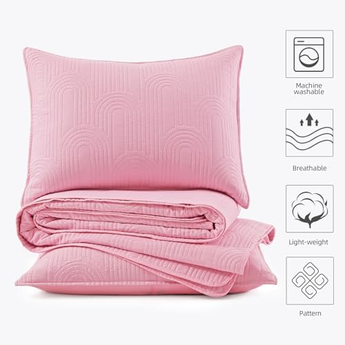 Lavsiry Quilt Queen Size with Pillow Shams - Pink 90x96
