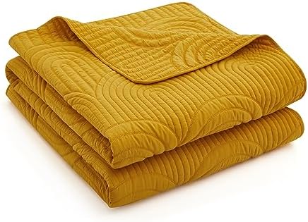 Safonory Mustard Yellow Quilt Set Twin Size