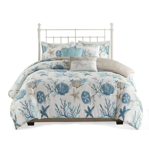 Madison Park Pebble Beach Duvet Set - AquaTealTaupe 6 Piece