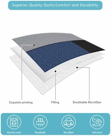 Twin XL Quilt Bedding Set - Navy Blue Grey