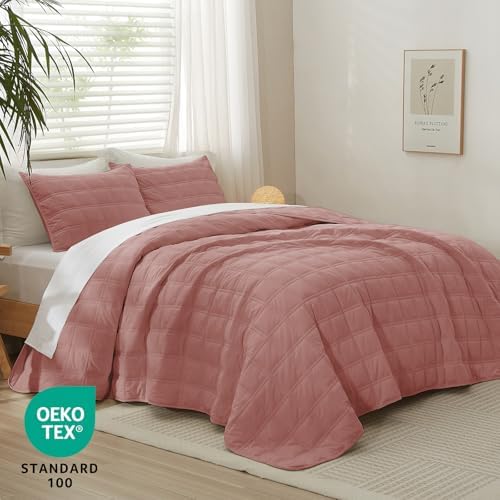 Wondnuga Velvet Quilt Set 3 Piece Pink FullQueen Size