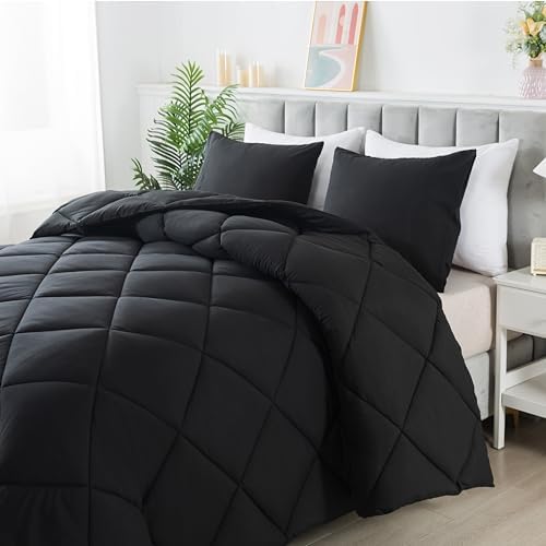ELNIDO QUEEN Lightweight King Comforter Set - 3 Piece Black 200GSM