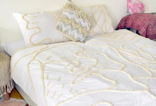 5 Piece Boho Duvet Cover Set - White Floral