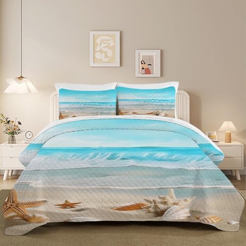Blue Coastal Quilt Set Twin 2 Pieces Microfiber