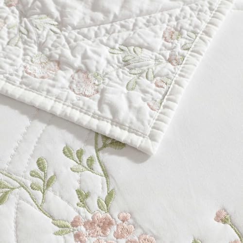 Laura Ashley Twin Quilt Set with Floral Embroidery