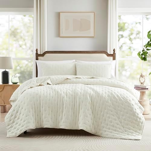 WDCOZY Ivory Cloud Quilt Twin Bedding Set