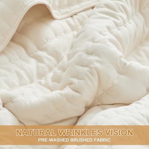 HiSnug Cream Queen Quilt Bedding Set 3 Pieces