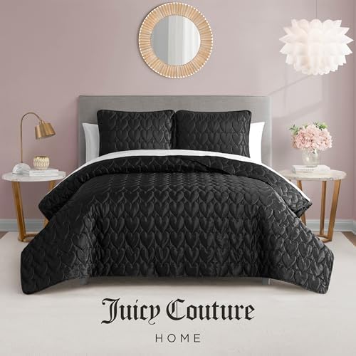 Juicy Couture Satin Heart 3-Piece Quilt Set Black