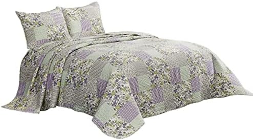 Chezmoi Collection Daisy 3-Piece Quilt Set - Purple Butterfly Botanical Design