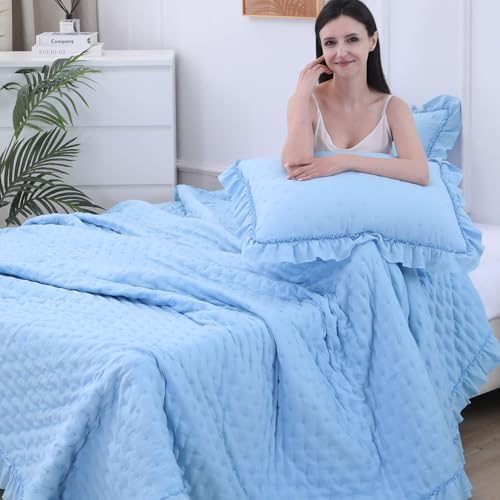 Cmfshape Bedding Set 3 Pieces Ultrasonic Quilt with Ruffled Edges