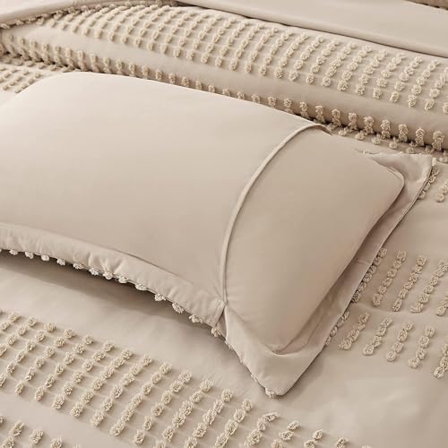 3-Piece Tufted Duvet Cover Set - Premium Percale Cotton Natural Cream Super King