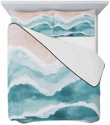 Teal Green Coastal Quilt Set Twin XL with Pillow Covers