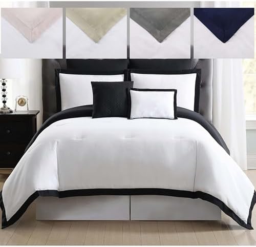 TRULY SOFT Hotel Themed Comforter Set White and Black 7-Piece