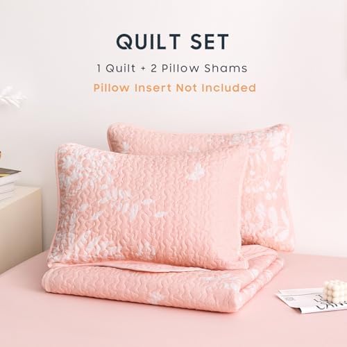 Wake In Cloud Floral Quilt Set - Reversible 3-Piece Pink TwinTwin XL