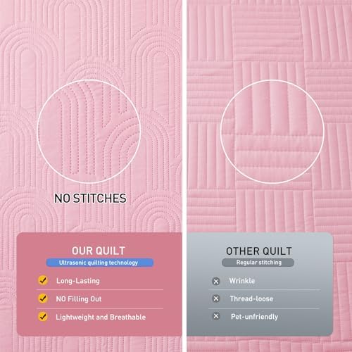Lavsiry Quilt Queen Size with Pillow Shams - Pink 90x96