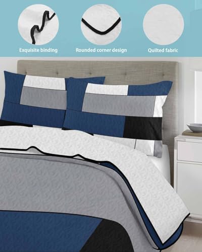 Twin XL Quilt Bedding Set - Navy Blue Grey