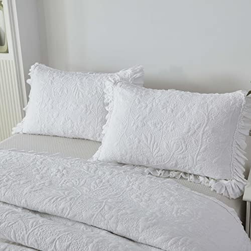 Brandream 5-Piece White Quilt Set Cotton Queen Size