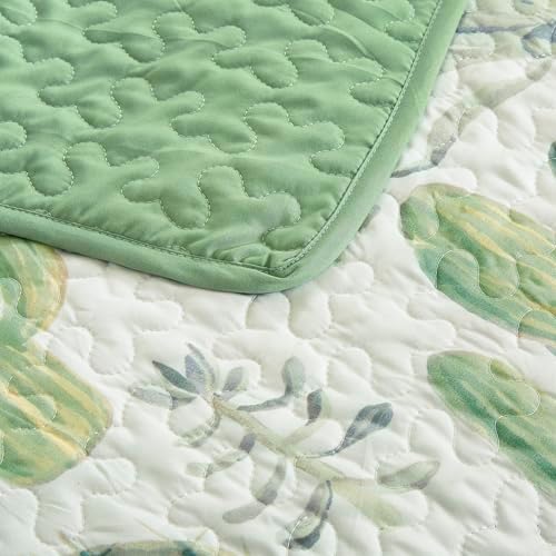 Chezmoi Gregory 2-Piece Quilt Set - Green Blue Cactus Print