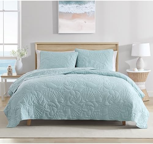 CARIBBEAN JOE Twin Outlined Shell Quilt Set in Aqua