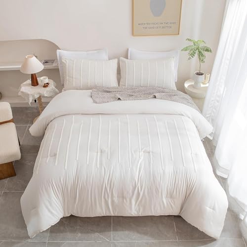 3Pcs Tufted Duvet Cover Set Ivory Twin XL