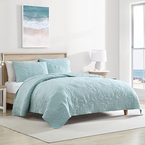 CARIBBEAN JOE Twin Outlined Shell Quilt Set in Aqua