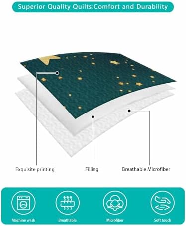 Litter Star Dream Yellow Star on Teal Blue Twin XL Quilt Set