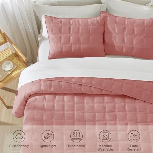 Wondnuga Velvet Quilt Set 3 Piece Pink FullQueen Size