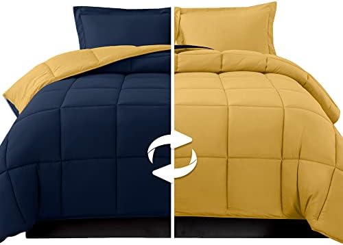 Elegant Comfort 3-Piece Reversible Comforter Set Twin Navy Yellow