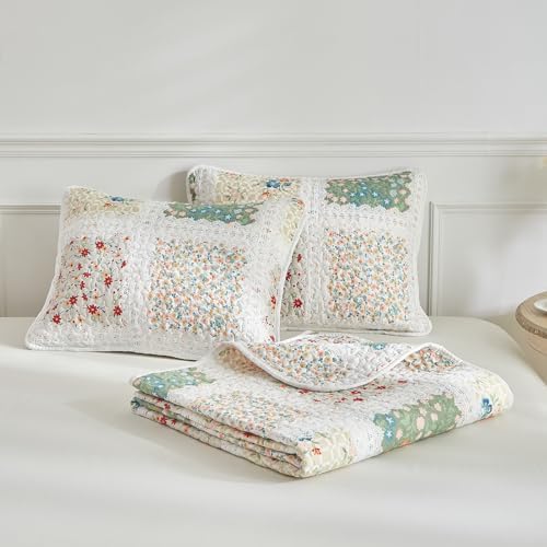 UOZZI BEDDING Floral Patchwork Quilt Set Queen Full 88x88 3 PC