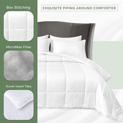 Elegant Comfort 3-Piece Stripe Cotton Comforter Set - Queen White