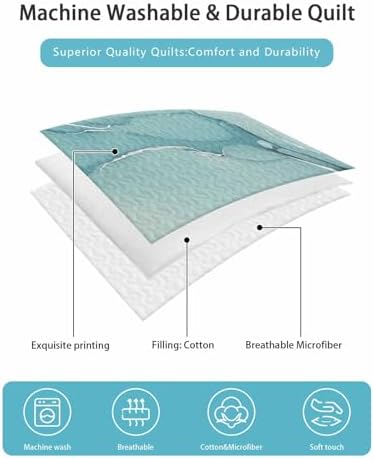 PRINT PICTURE ARTHOME Twin XL Blue Marble Quilt Set with Pillow Covers