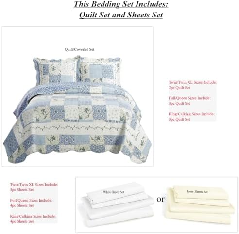5-Pcs Bedspread Set Twin XL Microfiber Brea Print