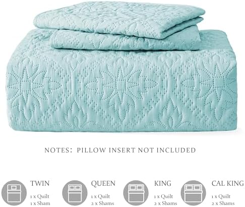 Exclusivo Mezcla Twin Quilt Set Aqua Blue Modern Bedspreads with 1 Pillow Sham