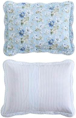 Laura Ashley Quilt Set with Scalloped Edges Peony Garden Blue FullQueen