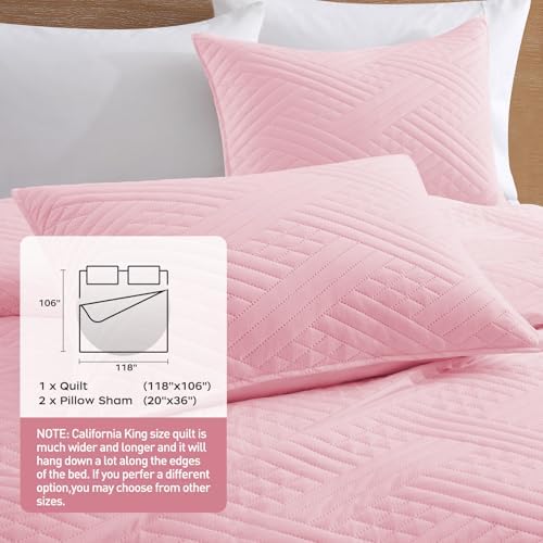 Lavsiry Pink Striped Quilt Set for California King Bed