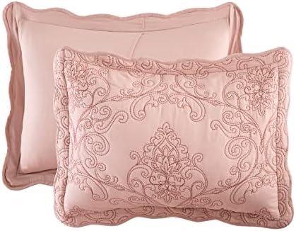 BYTIDE Quilt Bedspread 4 Piece Set Dusty Pink Damask 1