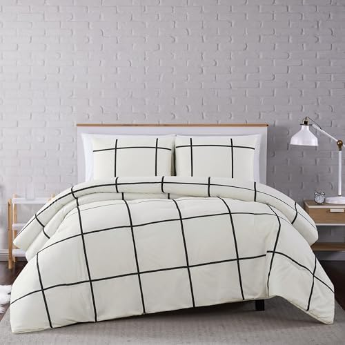 TRULY SOFT Kurt Windowpane Ivory Black Quilt Set