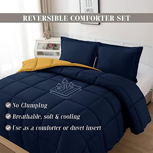 Elegant Comfort 3-Piece Reversible Comforter Set Twin Navy Yellow
