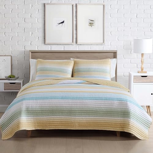 Beatrice Home Fashions Coralinn Striped Quilt Set Twin Yellow Sage